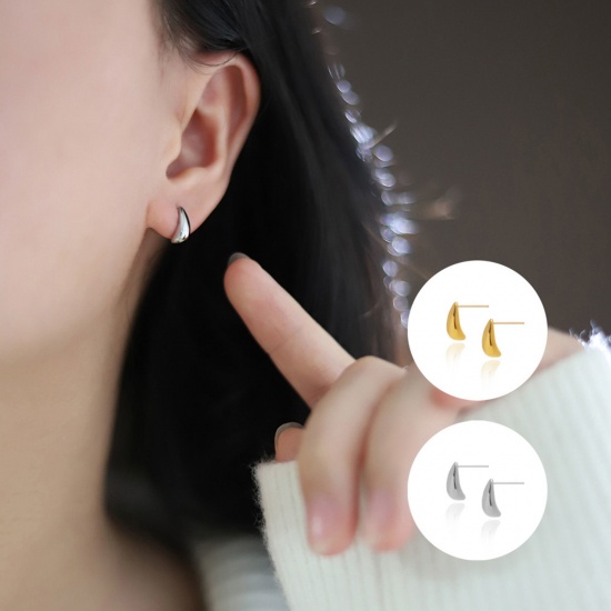 Picture of Eco-friendly Vacuum Plating Minimalist Ins Style Multicolor 316L Stainless Steel Rice Grain Drop Ear Post Stud Earrings For Women Coming-of-age Gift