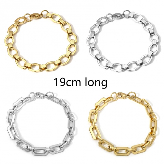 Picture of 304 Stainless Steel Link Cable Chain Bracelets With Lobster Claw Clasp 19cm(7 4/8") long