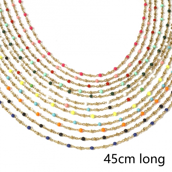 Picture of 304 Stainless Steel Handmade Link Chain Necklace For DIY Jewelry Making Gold Plated Enamel 45cm(17 6/8") long