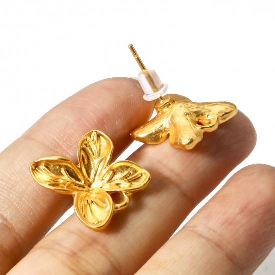 Picture of Zinc Based Alloy Ear Post Stud Earrings Findings Flower Matt Gold Heart With Loop