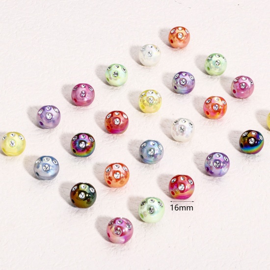 Bild von 10 Stück Acryl Perlen für die Herstellung von DIY-Charme-Schmuck Bunt AB Farbe Rund Transparent Strass ca. 16mm D., Loch:ca. 2.4mm