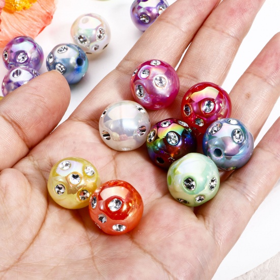Picture of Acrylic Beads For DIY Charm Jewelry Making Multicolor AB Rainbow Color Round Clear Rhinestone About 16mm Dia.