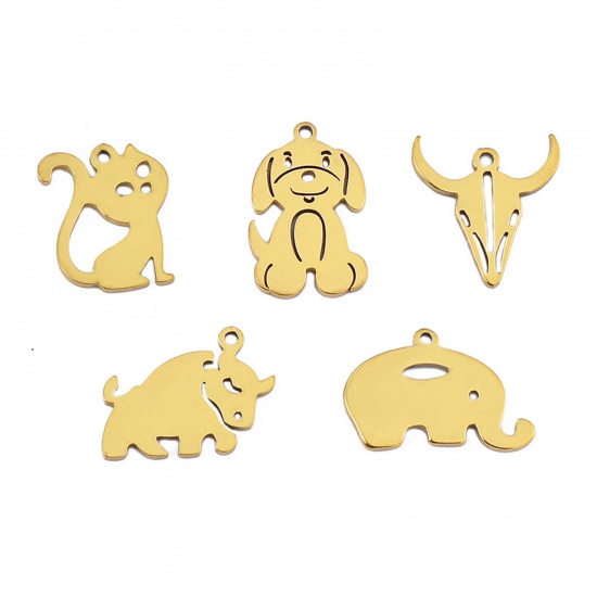 Immagine di 5 Pz 304 Acciaio Inossidabile Carino Charms Gatto Multicolore Cane