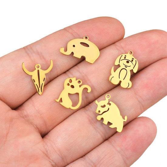 Immagine di 5 Pz 304 Acciaio Inossidabile Carino Charms Gatto Multicolore Cane