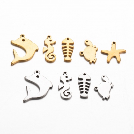 304 Stainless Steel Ocean Jewelry Charms Multicolor Dolphin Animal Star Fish