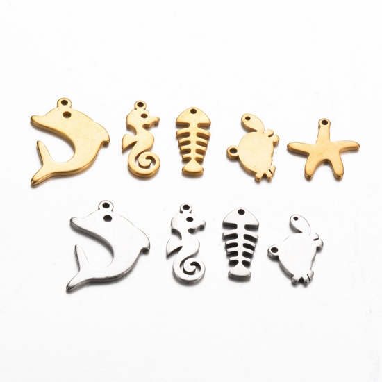 Picture of 304 Stainless Steel Ocean Jewelry Charms Multicolor Dolphin Animal Star Fish
