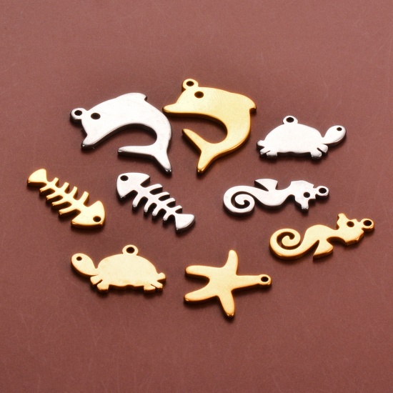 Picture of 304 Stainless Steel Ocean Jewelry Charms Multicolor Dolphin Animal Star Fish