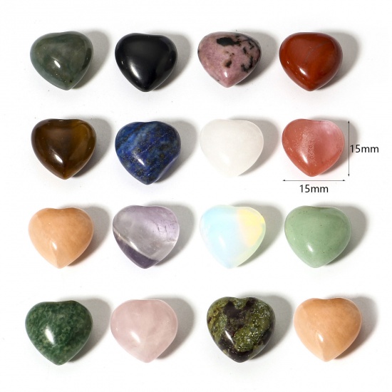 Picture of (Grade B) Gemstone ( Natural ) Loose Beads For DIY Charm Jewelry Making (No Hole) Heart About 15mm x 15mm
