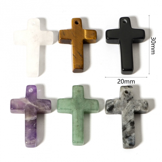 Picture of (Grade B) Gemstone ( Natural ) Charms Multicolor Cross 30mm x 20mm