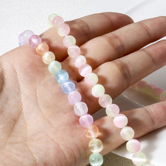 Picture of (Grade A) Cat's Eye Glass ( Natural ) Loose Beads For DIY Charm Jewelry Making Round Multicolor About 7mm Dia.
