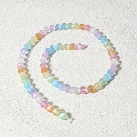 Immagine di 1 Filo (Grado A) Opale Occhi di Gatto ( Naturale ) Perline per la Creazione di Gioielli con Ciondoli Fai-da-te Tondo Multicolore Come 7mm Dia.