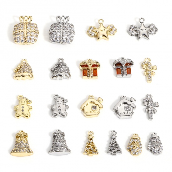 Immagine di 1 Pz Ottone Natale Charms Vero Oro Placcato Trasparente Cubic Zirconiae