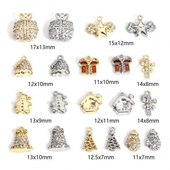 Immagine di 1 Pz Ottone Natale Charms Vero Oro Placcato Trasparente Cubic Zirconiae