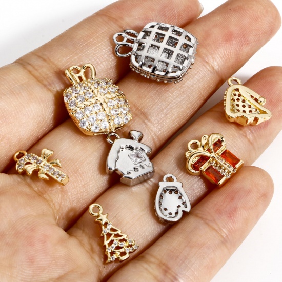 Immagine di 1 Pz Ottone Natale Charms Vero Oro Placcato Trasparente Cubic Zirconiae