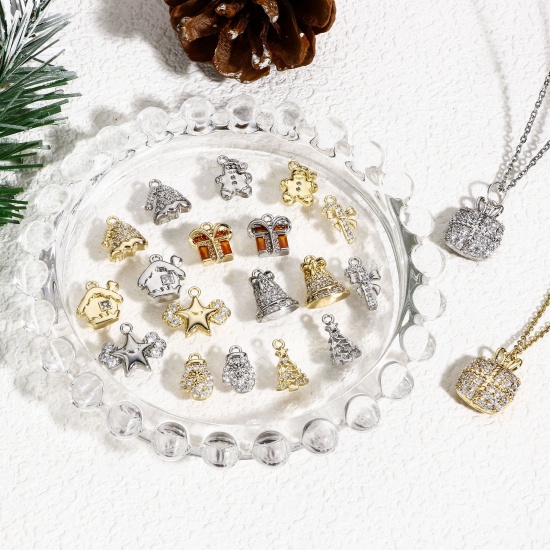 Immagine di 1 Pz Ottone Natale Charms Vero Oro Placcato Trasparente Cubic Zirconiae