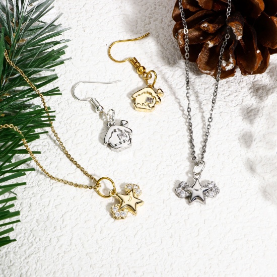 Immagine di 1 Pz Ottone Natale Charms Vero Oro Placcato Trasparente Cubic Zirconiae