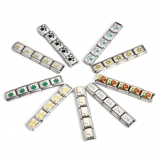 Image de 1 Pièce Bracelet à Maillons Breloques Italiens Accessories de Fabrication de Bracelets Bijoux DIY en 304 Acier Inoxydable Argent Mat Multicolore Rectangle Émail 10mm x 9mm