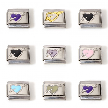 1 Pièce Bracelet à Maillons Breloques Italiens Accessories de Fabrication de Bracelets Bijoux DIY en 304 Acier Inoxydable Argent Mat Multicolore Rectangle Cœur Émail 10mm x 9mm