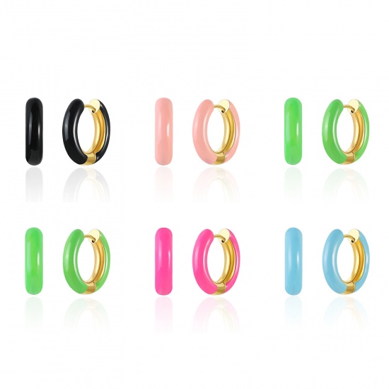 Imagen de 1 Par Respetuoso del Medio Ambiente Elegante Exquisito Oro Real Chapado 304 Acero Inoxidable Esmalte Pendientes de Aro Para Mujeres Regalo