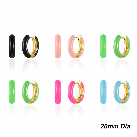 Imagen de 1 Par Respetuoso del Medio Ambiente Elegante Exquisito Oro Real Chapado 304 Acero Inoxidable Esmalte Pendientes de Aro Para Mujeres Regalo