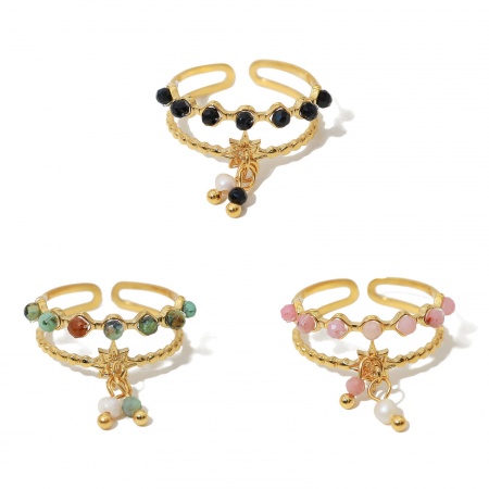 1 Stück Umweltfreundliche Vakuumbeschichtung Natürliche Pastoral Böhmischer Stil 18K Echtgold plattiert 304 Edelstahl & Stein Offen Quast Stern Ring Für Frauen Party