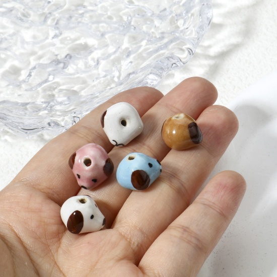 Immagine di 5 Pz Ceramica Diatanziale Perline per la Creazione di Gioielli con Ciondoli Fai-da-te Cane Multicolore Circa 3D Circa 14mm x 14mm, Foro: Circa 1.8mm