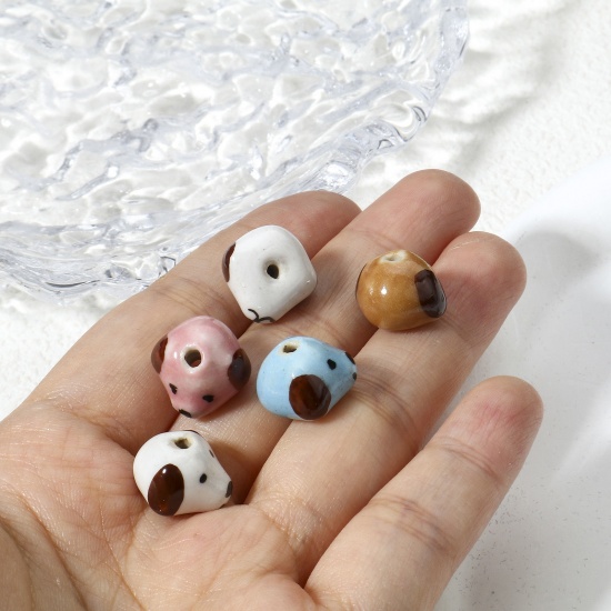 Picture of Ceramic Beads For DIY Charm Jewelry Making Dog Animal Multicolor 3D About 14mm x 14mm