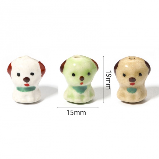 Immagine di 5 Pz Ceramica Diatanziale Perline per la Creazione di Gioielli con Ciondoli Fai-da-te Cane Multicolore Circa 3D Circa 19mm x 15mm, Foro: Circa 1.8mm