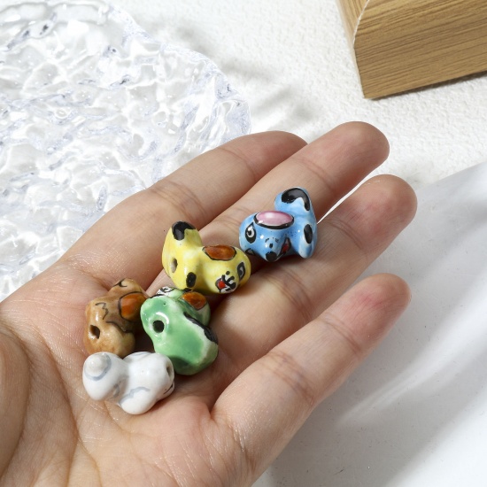 Immagine di 5 Pz Ceramica Diatanziale Perline per la Creazione di Gioielli con Ciondoli Fai-da-te Cane Multicolore Circa 3D Circa 18mm x 12mm, Foro: Circa 1.8mm