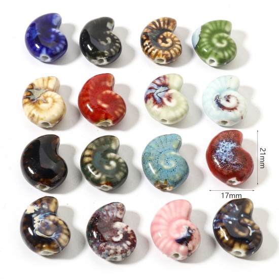 Bild von 10 Stück Keramik Ozean Schmuck Perlen für die Herstellung von DIY-Charme-Schmuck Strandschnecke Bunt 3D ca. 21mm x 17mm, Loch:ca. 2mm