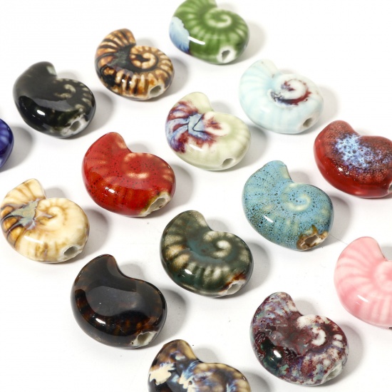 Bild von 10 Stück Keramik Ozean Schmuck Perlen für die Herstellung von DIY-Charme-Schmuck Strandschnecke Bunt 3D ca. 21mm x 17mm, Loch:ca. 2mm