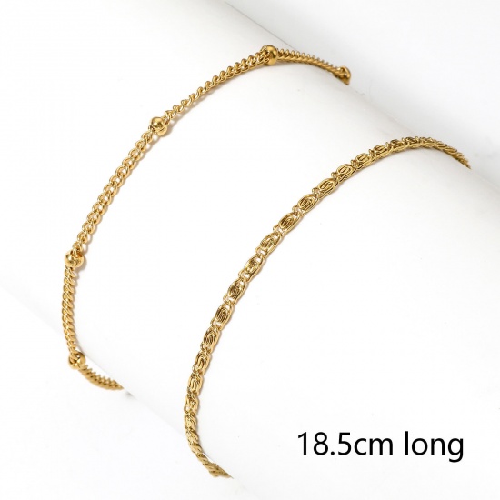 Picture of Eco-friendly Vacuum Plating 304 Stainless Steel Bracelets Gold Plated With Lobster Claw Clasp And Extender Chain 18.5cm(7 2/8") long