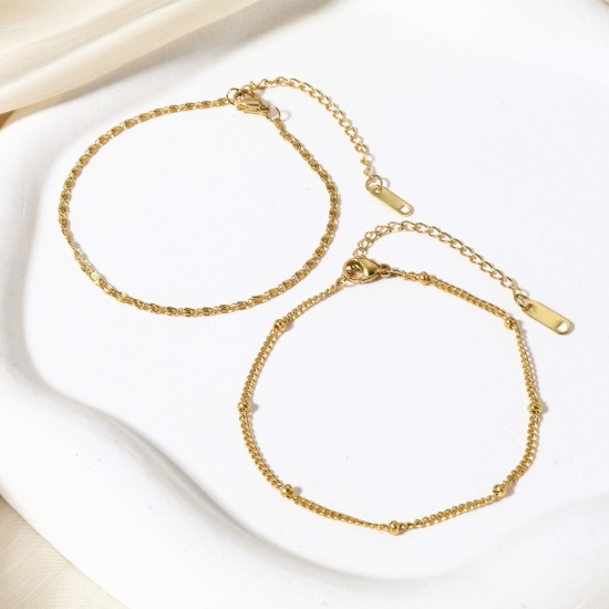 Picture of Eco-friendly Vacuum Plating 304 Stainless Steel Bracelets Gold Plated With Lobster Claw Clasp And Extender Chain 18.5cm(7 2/8") long