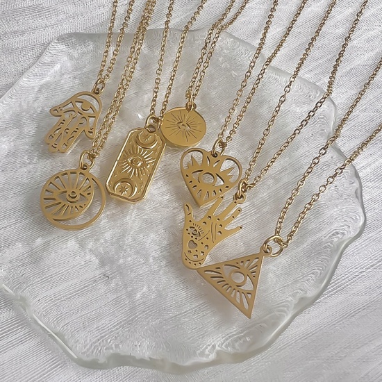 Image de 1 Pièce Collier à Pendentif Chaîne Maille Forçat Religieux en 304 Acier Inoxydable Placage Sous Vide Écologique Vintage Plaqué Or 18K Rond Œil Mauvais Unisexe Fête