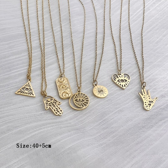 Image de 1 Pièce Collier à Pendentif Chaîne Maille Forçat Religieux en 304 Acier Inoxydable Placage Sous Vide Écologique Vintage Plaqué Or 18K Rond Œil Mauvais Unisexe Fête