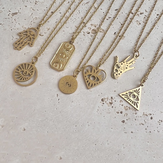 Image de 1 Pièce Collier à Pendentif Chaîne Maille Forçat Religieux en 304 Acier Inoxydable Placage Sous Vide Écologique Vintage Plaqué Or 18K Rond Œil Mauvais Unisexe Fête