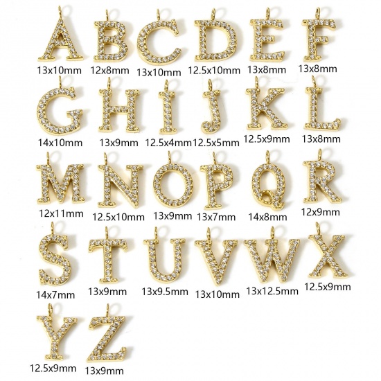 Immagine di 1 Pz Placcatura Sottovuoto Ecologica 304 Acciaio Inossidabile Ciondoli 18K Vero Oro Placcato Lettera Maiuscola Messaggio " A-Z " Micro Spianare Trasparente Cubic Zirconiae
