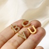 Picture of Eco-friendly Vacuum Plating 304 Stainless Steel Charms 18K Real Gold Plated Capital Alphabet Initial Letter Message " A-Z " Micro Pave Clear Cubic Zirconia