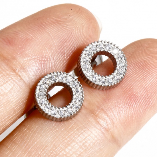 Image de 1 Paire Boucles d'Oreilles Puces en 304 Acier Inoxydable Placage Sous Vide Écologique Série Géométrie Plaqué Platine Géométrique Micro Pave Zircone Cubique Clair Epaisseur de Fil: 0.8mm