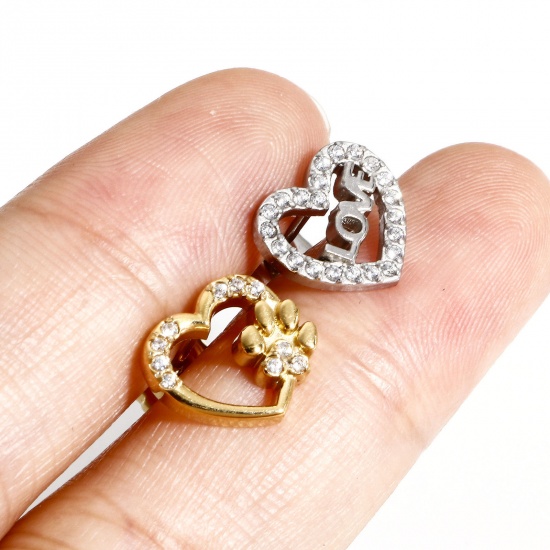 Immagine di 1 Paio Placcatura Sottovuoto Ecologica 304 Acciaio Inossidabile San Valentino Orecchini a Perno Oro riempito Cuore Micro Spianare Trasparente Cubic Zirconiae Posta / Filo Dimensione: 0.8mm