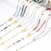 Picture of 304 Stainless Steel & Glass Religious Handmade Link Chain Prayer Beads Rosary Necklace Gold Plated Black Cross Virgin Mary 54cm(21 2/8") long