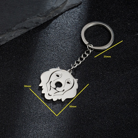 Bild von 1 Stück 304 Edelstahl Armbänder & Schlüsselkette Hund Silberfarbe Hohl 30mm x 25mm
