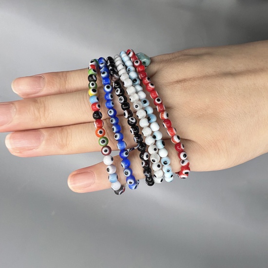 Image de 1 Pièce Bracelets Raffinés Bracelets Délicats Bracelet de Perles Religieux en Verre au Chalumeau Multicolore Mauvais Œil Elastique