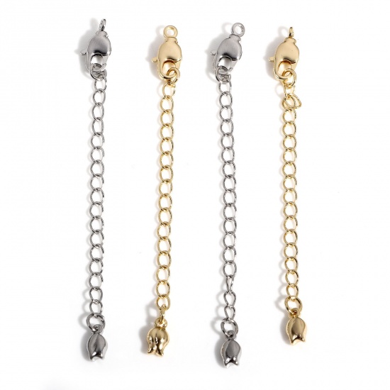 Picture of Brass Extender Chain Tulip Flower Real Gold Plated With Lobster Claw Clasp 7.2cm                                                                                                                                                                              