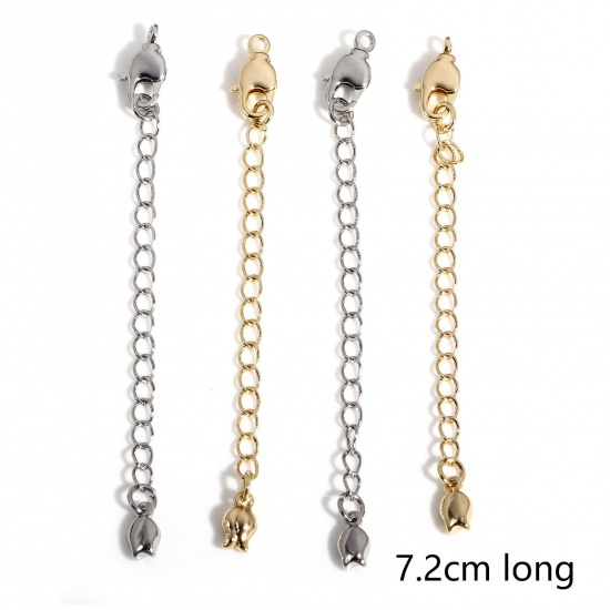 Picture of Brass Extender Chain Tulip Flower Real Gold Plated With Lobster Claw Clasp 7.2cm                                                                                                                                                                              