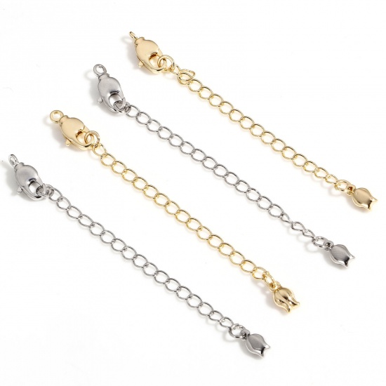 Picture of Brass Extender Chain Tulip Flower Real Gold Plated With Lobster Claw Clasp 7.2cm                                                                                                                                                                              