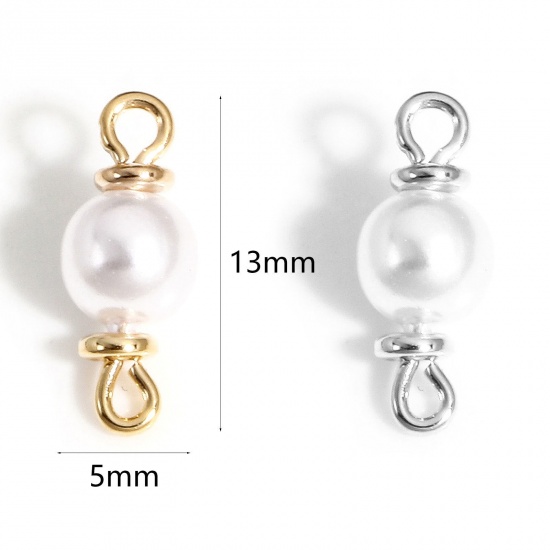 Picture of Brass Connectors Charms Pendants Real Gold Plated Imitation Pearl 13mm x 5mm