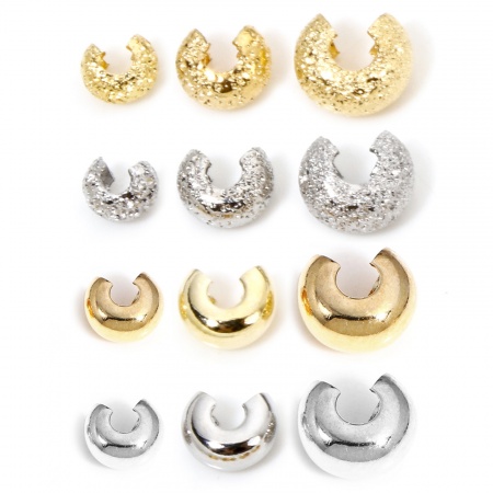 Eco-friendly Brass Knot Cover Crimp Beads For DIY Jewelry Making Findings C Shape Real Gold Plated Open
