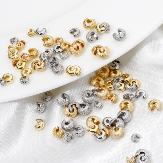 Picture of Eco-friendly Brass Knot Cover Crimp Beads For DIY Jewelry Making Findings C Shape Real Gold Plated Open