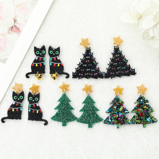 Picture of 10 PCs Acrylic Christmas Pendants Christmas Tree Cat Multicolor